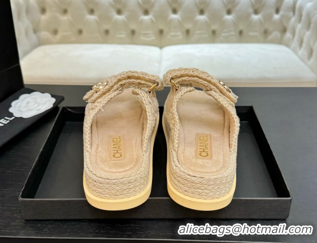 Sumptuous Chanel Crochet Strap Flat Slides Sandal Beige 2025 CH061012