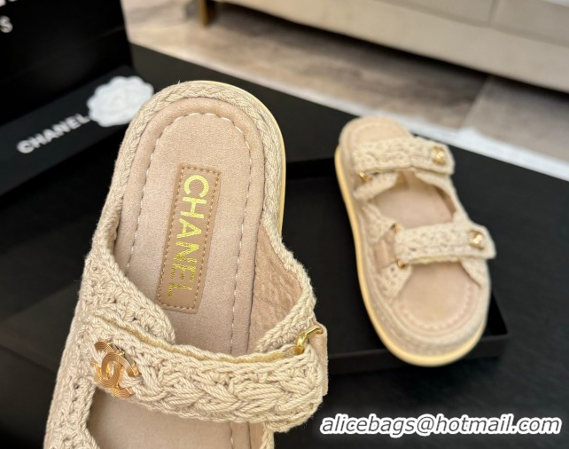 Sumptuous Chanel Crochet Strap Flat Slides Sandal Beige 2025 CH061012