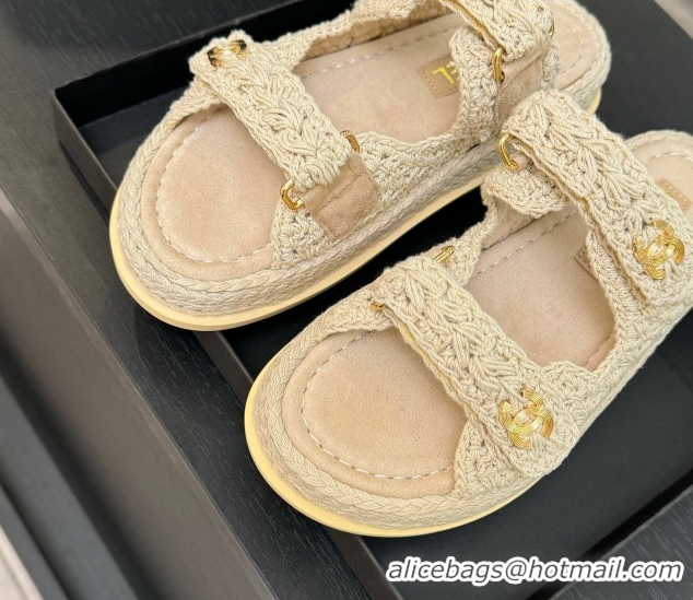Sumptuous Chanel Crochet Strap Flat Slides Sandal Beige 2025 CH061012