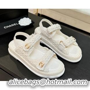 Top Design Chanel Crochet Strap Flat Sandals White 2025 CH061012