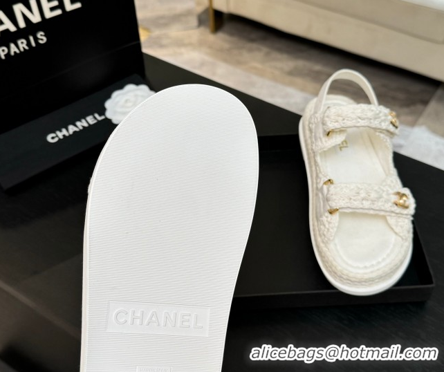 Top Design Chanel Crochet Strap Flat Sandals White 2025 CH061012