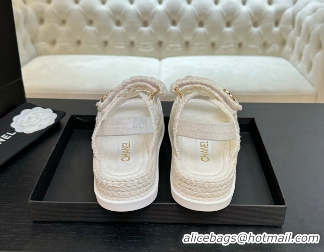 Top Design Chanel Crochet Strap Flat Sandals White 2025 CH061012
