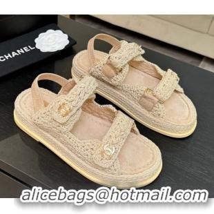 Big Discount Chanel Crochet Strap Flat Sandals Beige 2025 CH061012