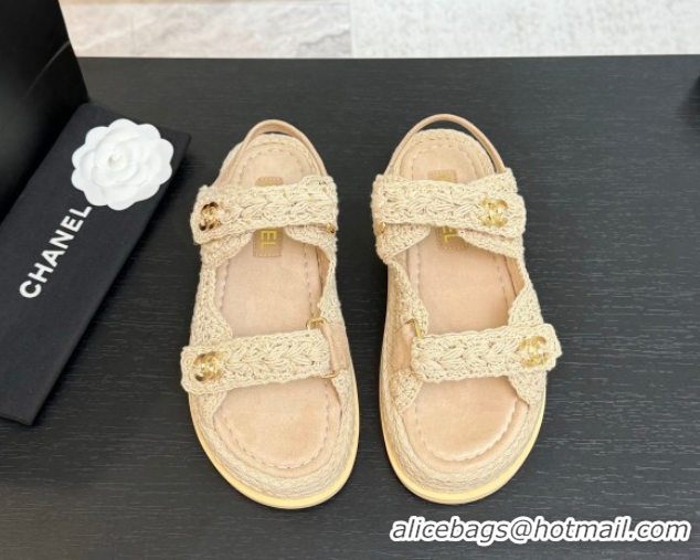 Big Discount Chanel Crochet Strap Flat Sandals Beige 2025 CH061012