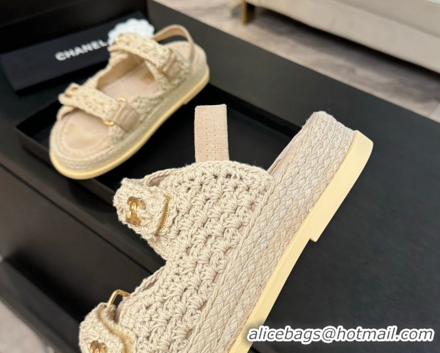Big Discount Chanel Crochet Strap Flat Sandals Beige 2025 CH061012
