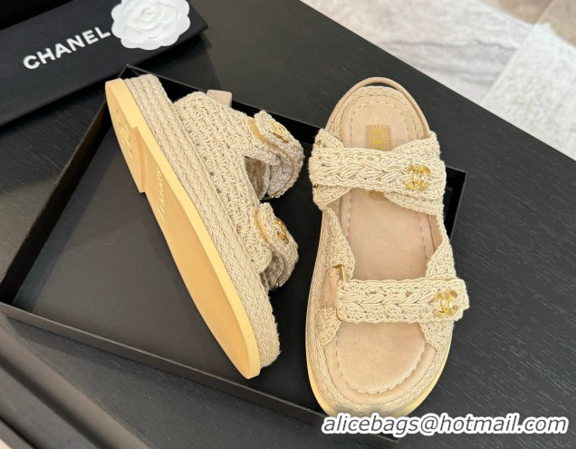 Big Discount Chanel Crochet Strap Flat Sandals Beige 2025 CH061012