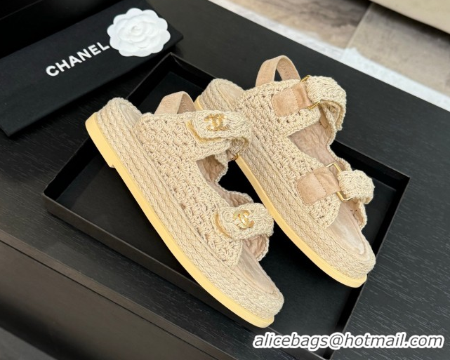 Big Discount Chanel Crochet Strap Flat Sandals Beige 2025 CH061012