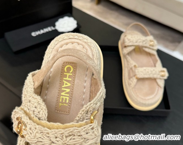 Big Discount Chanel Crochet Strap Flat Sandals Beige 2025 CH061012