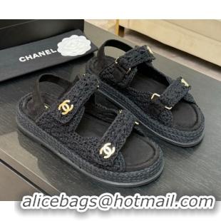 Buy Discount Chanel Crochet Strap Flat Sandals Black 2025 CH061012