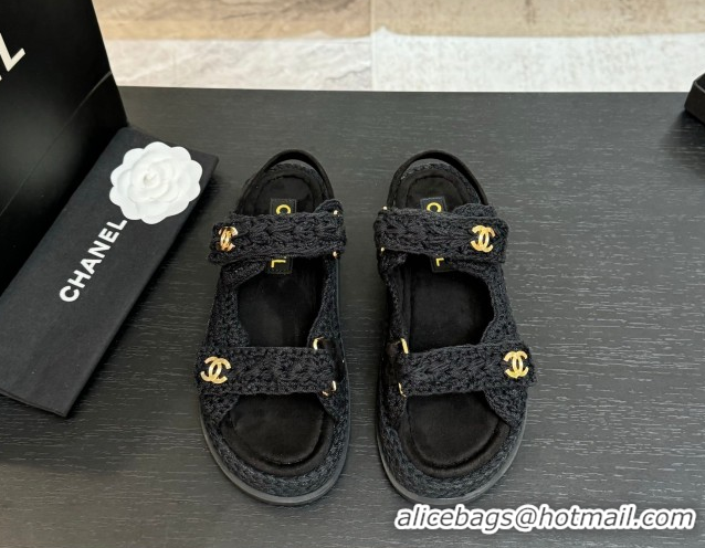 Buy Discount Chanel Crochet Strap Flat Sandals Black 2025 CH061012