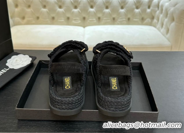 Buy Discount Chanel Crochet Strap Flat Sandals Black 2025 CH061012