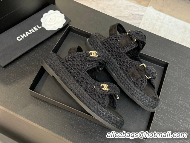 Buy Discount Chanel Crochet Strap Flat Sandals Black 2025 CH061012