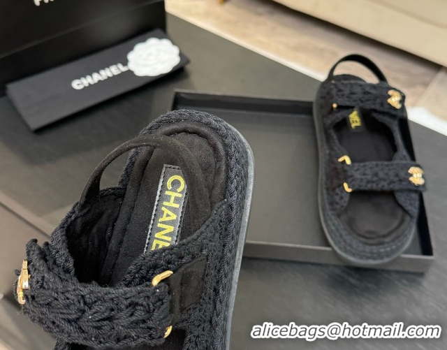 Buy Discount Chanel Crochet Strap Flat Sandals Black 2025 CH061012