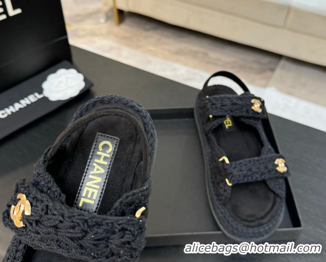 Buy Discount Chanel Crochet Strap Flat Sandals Black 2025 CH061012