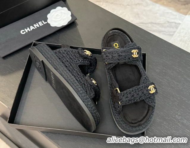 Buy Discount Chanel Crochet Strap Flat Sandals Black 2025 CH061012