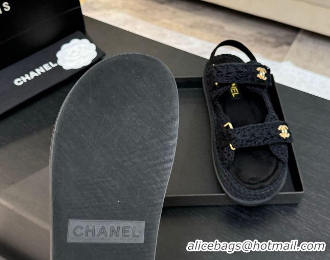 Buy Discount Chanel Crochet Strap Flat Sandals Black 2025 CH061012