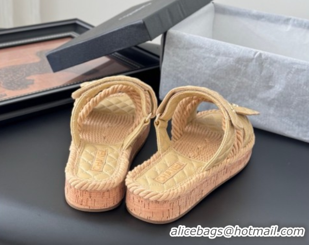 Duplicate Chanel Quilted Calfskin & Cord Slides Sandal Beige 2025 CH061013