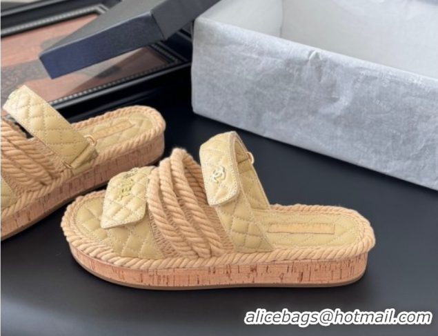 Duplicate Chanel Quilted Calfskin & Cord Slides Sandal Beige 2025 CH061013