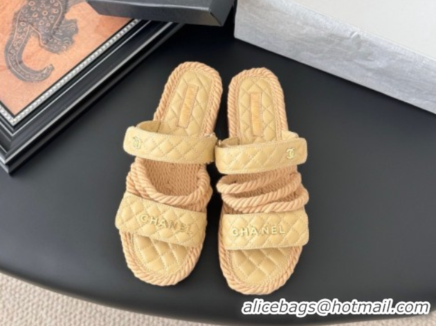 Duplicate Chanel Quilted Calfskin & Cord Slides Sandal Beige 2025 CH061013