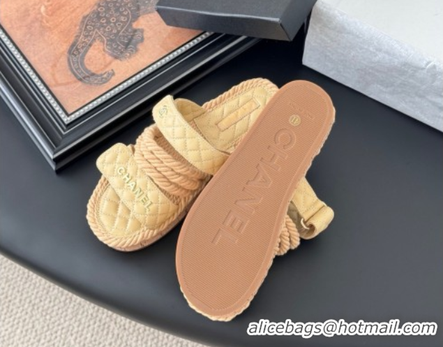 Duplicate Chanel Quilted Calfskin & Cord Slides Sandal Beige 2025 CH061013