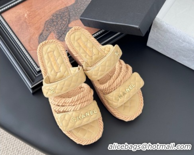 Duplicate Chanel Quilted Calfskin & Cord Slides Sandal Beige 2025 CH061013