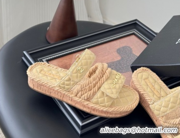 Duplicate Chanel Quilted Calfskin & Cord Slides Sandal Beige 2025 CH061013