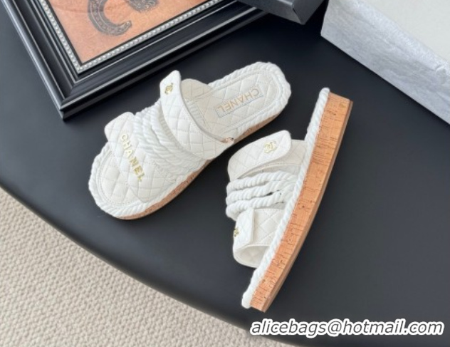 Hot Style Chanel Quilted Calfskin & Cord Slides Sandal White 2025 CH061013