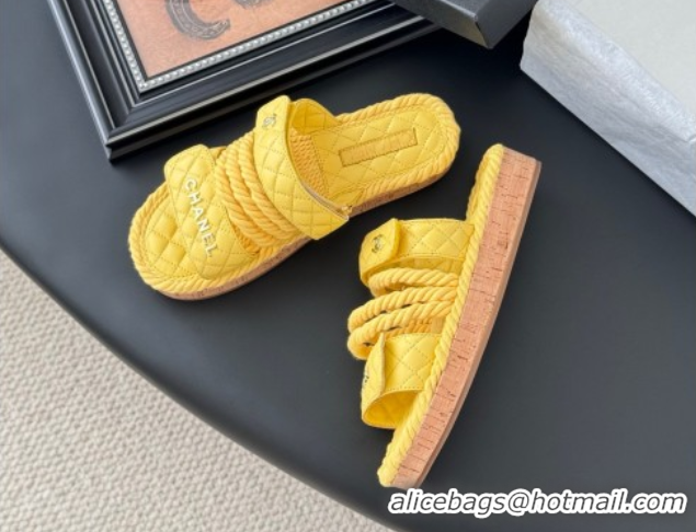 Grade Chanel Quilted Calfskin & Cord Slides Sandal Yellow 2025 CH061013