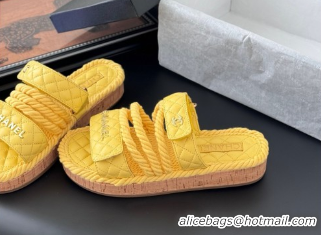 Grade Chanel Quilted Calfskin & Cord Slides Sandal Yellow 2025 CH061013