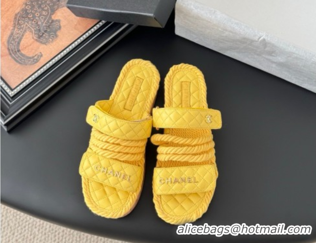 Grade Chanel Quilted Calfskin & Cord Slides Sandal Yellow 2025 CH061013