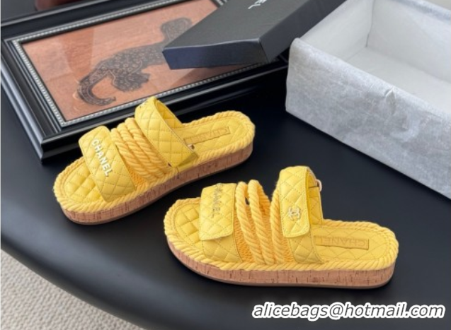 Grade Chanel Quilted Calfskin & Cord Slides Sandal Yellow 2025 CH061013