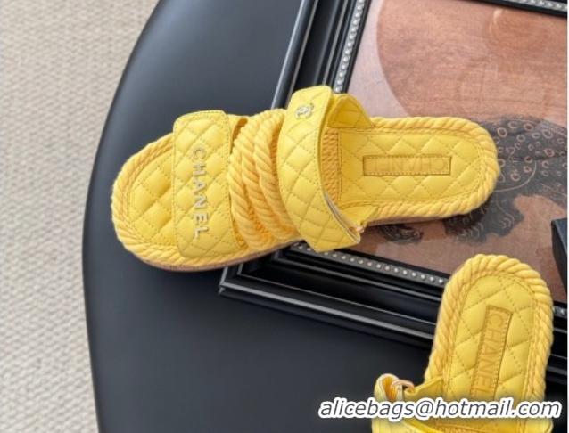 Grade Chanel Quilted Calfskin & Cord Slides Sandal Yellow 2025 CH061013