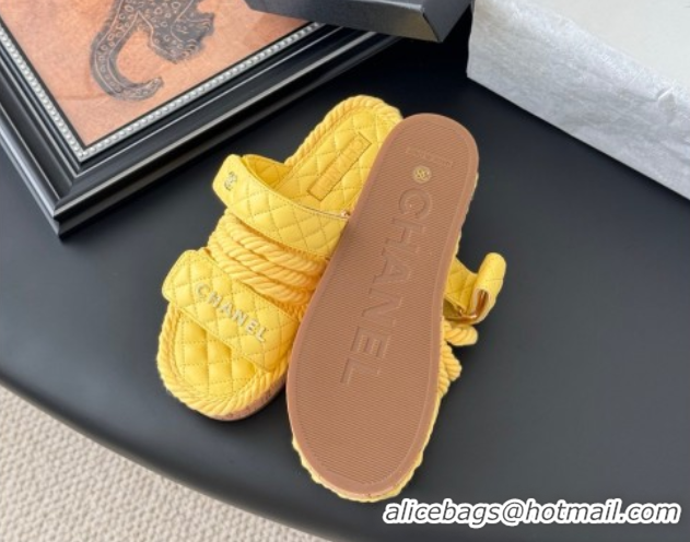 Grade Chanel Quilted Calfskin & Cord Slides Sandal Yellow 2025 CH061013