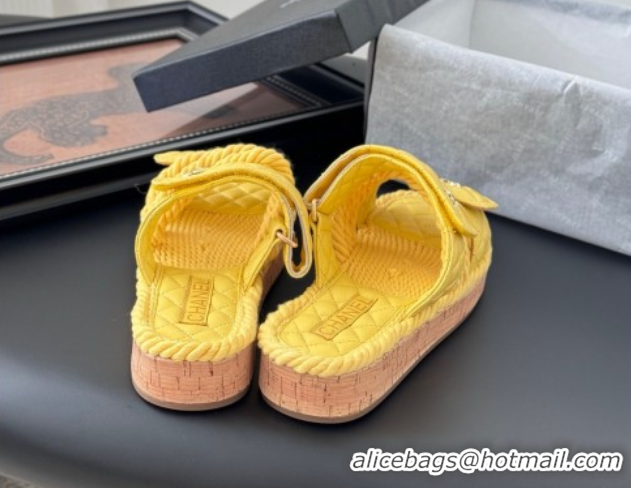 Grade Chanel Quilted Calfskin & Cord Slides Sandal Yellow 2025 CH061013