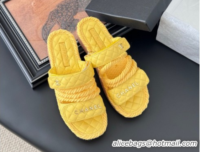 Grade Chanel Quilted Calfskin & Cord Slides Sandal Yellow 2025 CH061013