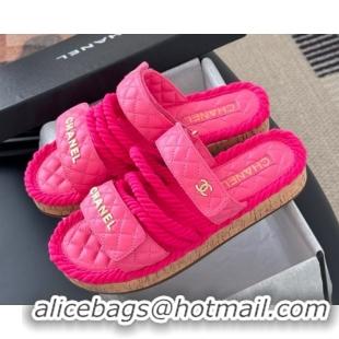 Unique Discount Chanel Quilted Calfskin & Cord Slides Sandal Pink 2025 CH061013