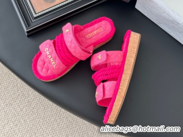 Unique Discount Chanel Quilted Calfskin & Cord Slides Sandal Pink 2025 CH061013