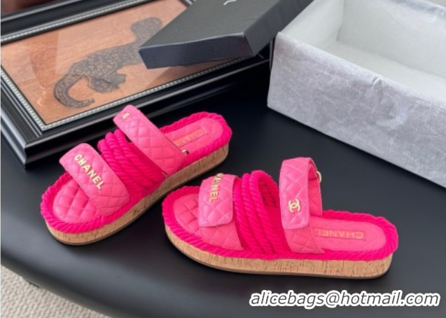 Unique Discount Chanel Quilted Calfskin & Cord Slides Sandal Pink 2025 CH061013