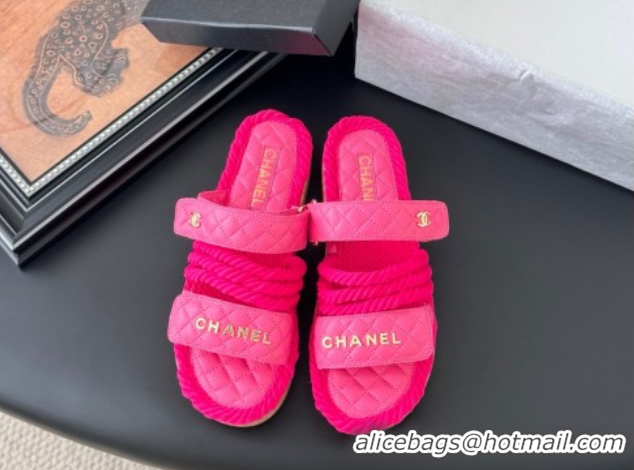 Unique Discount Chanel Quilted Calfskin & Cord Slides Sandal Pink 2025 CH061013