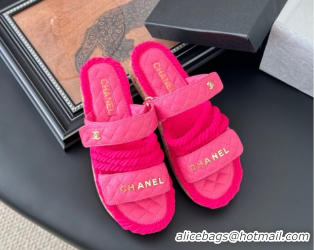 Unique Discount Chanel Quilted Calfskin & Cord Slides Sandal Pink 2025 CH061013