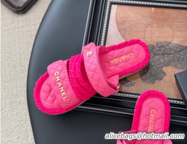 Unique Discount Chanel Quilted Calfskin & Cord Slides Sandal Pink 2025 CH061013