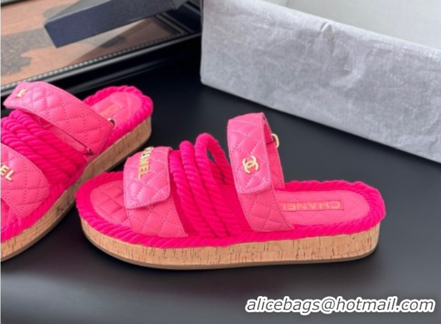 Unique Discount Chanel Quilted Calfskin & Cord Slides Sandal Pink 2025 CH061013