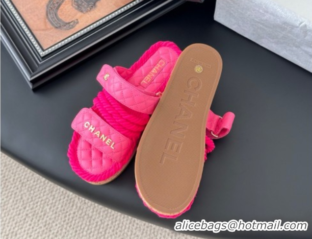 Unique Discount Chanel Quilted Calfskin & Cord Slides Sandal Pink 2025 CH061013