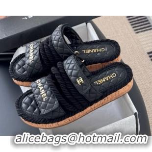 Perfect Chanel Quilted Calfskin & Cord Slides Sandal Black 2025 CH061013