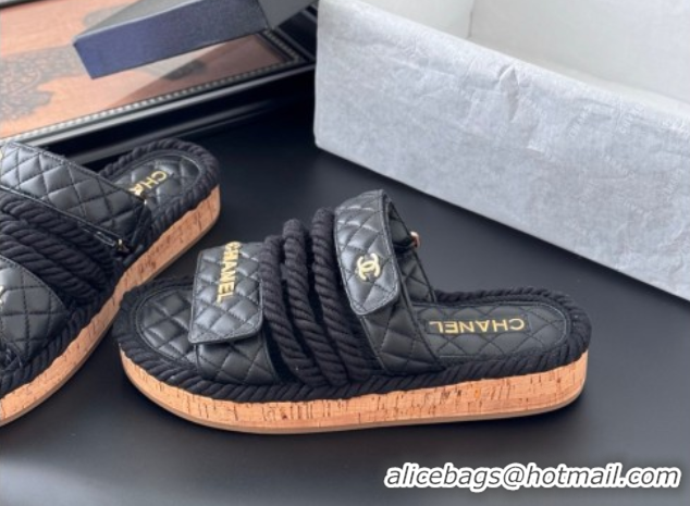 Perfect Chanel Quilted Calfskin & Cord Slides Sandal Black 2025 CH061013