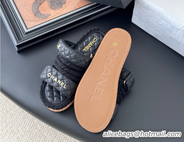 Perfect Chanel Quilted Calfskin & Cord Slides Sandal Black 2025 CH061013