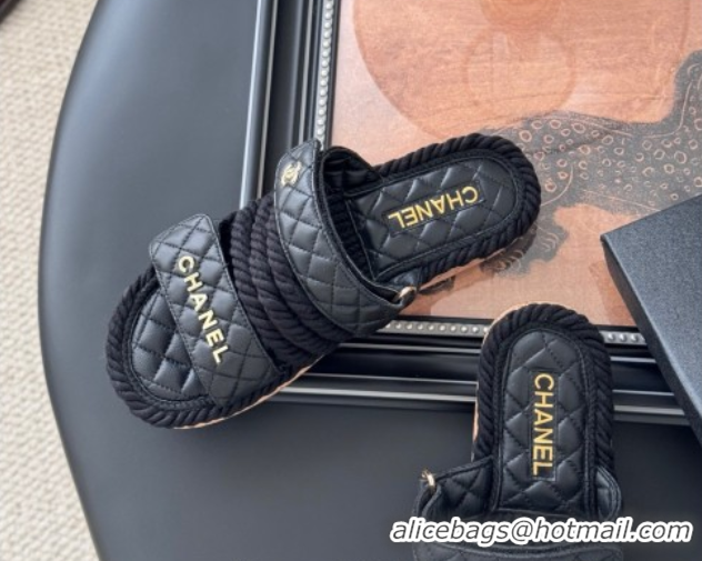 Perfect Chanel Quilted Calfskin & Cord Slides Sandal Black 2025 CH061013