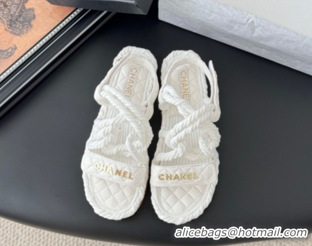 Good Quality Chanel Quilted Calfskin & Cord Sandals White 2025 CH061013