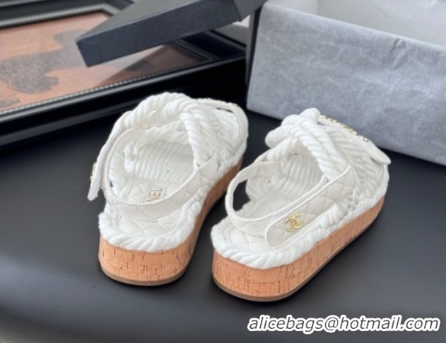 Good Quality Chanel Quilted Calfskin & Cord Sandals White 2025 CH061013