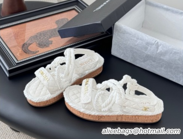 Good Quality Chanel Quilted Calfskin & Cord Sandals White 2025 CH061013